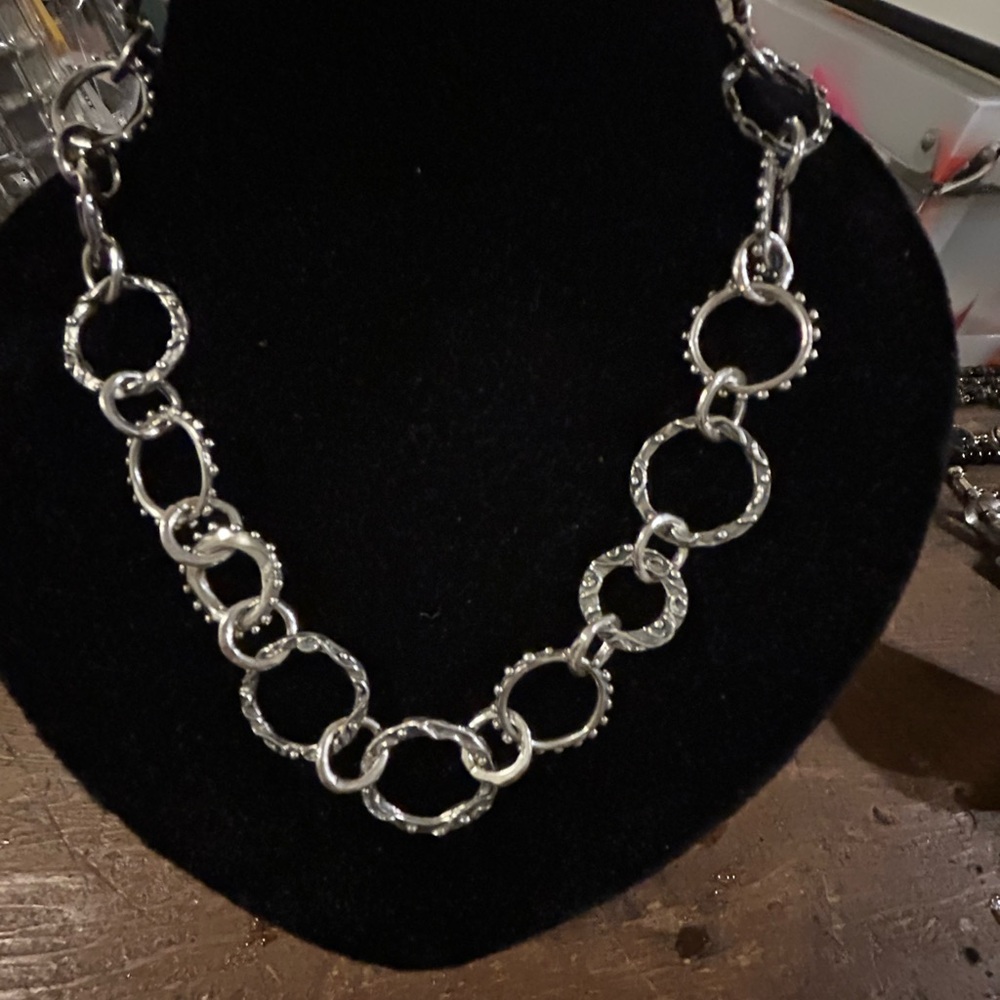Striking 925 Sterling Silver Stamped Designer Looped Necklace.  Very unique!
